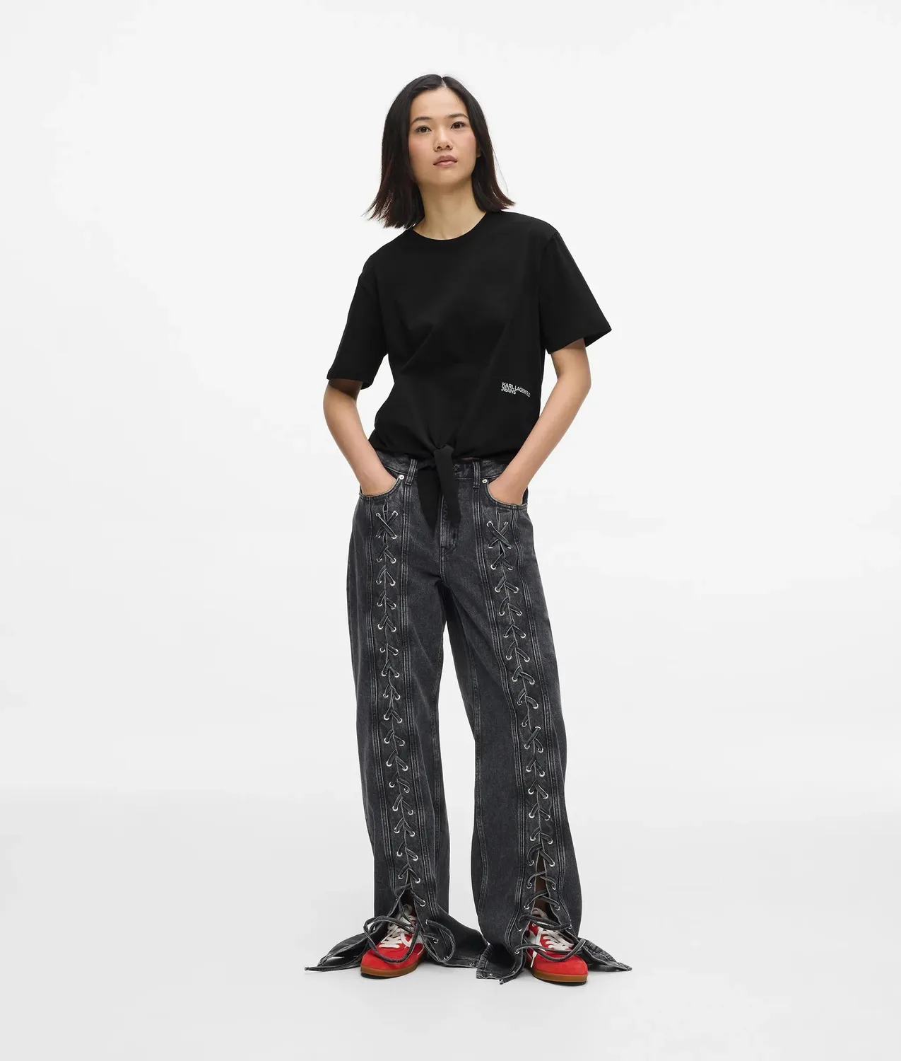 Karl Lagerfeld KL Jeans Tie Detail T-Shirt XS-XL Bio-Baumwolle
