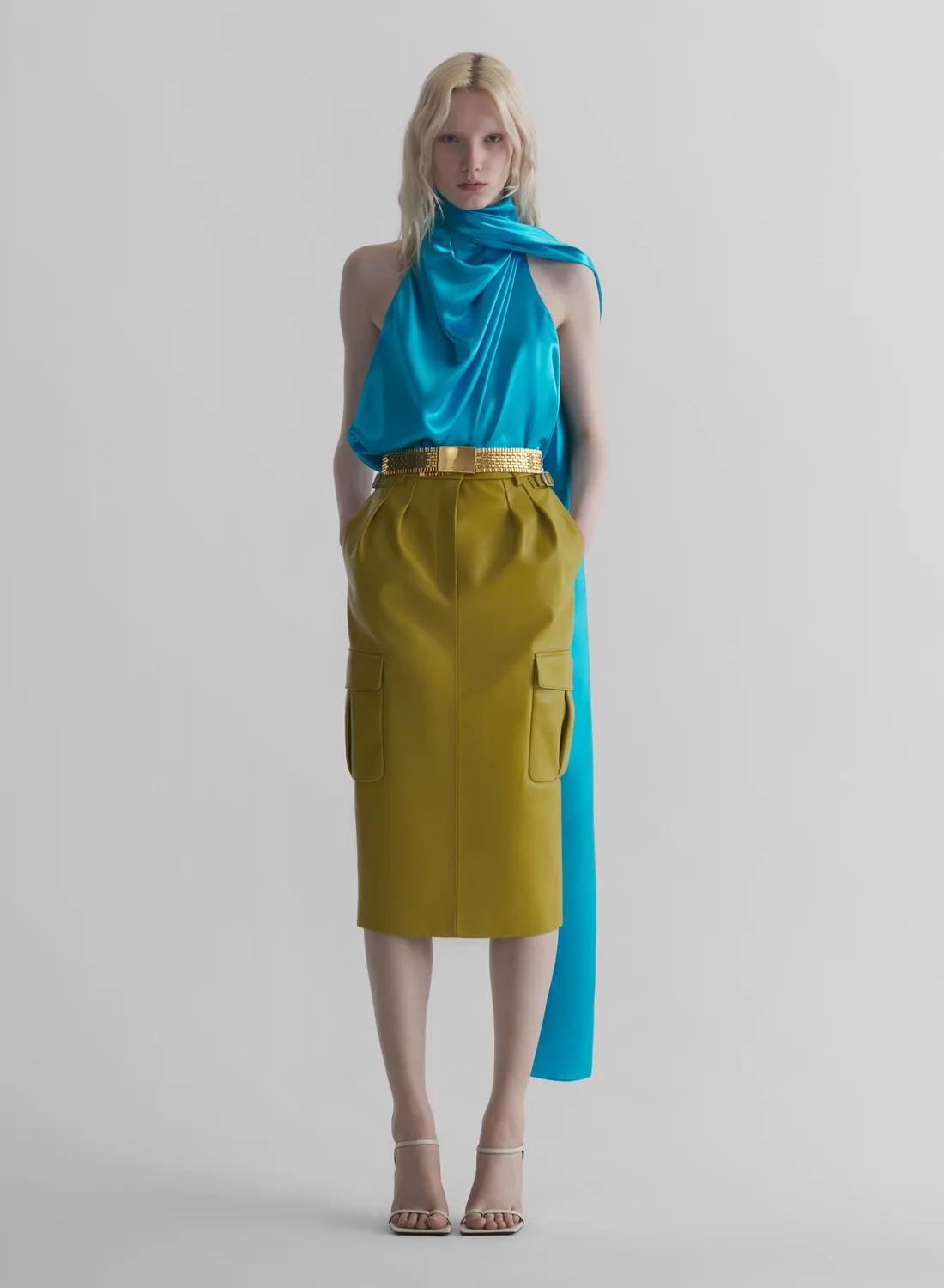 Mugler Backless Scarf Top Satintop Blau