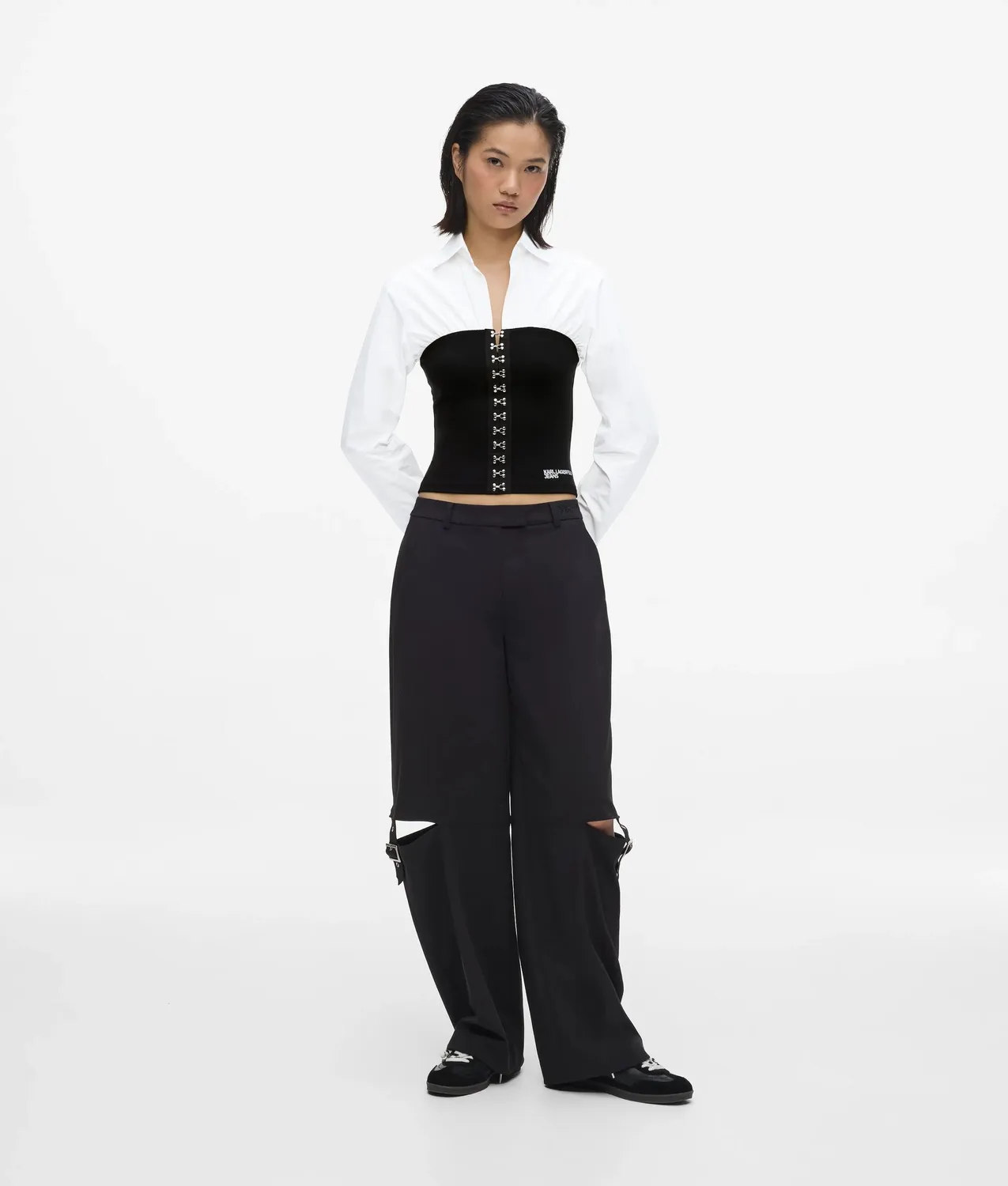 Karl Lagerfeld KL Jeans Corset Detail Poplin Bluse weiß