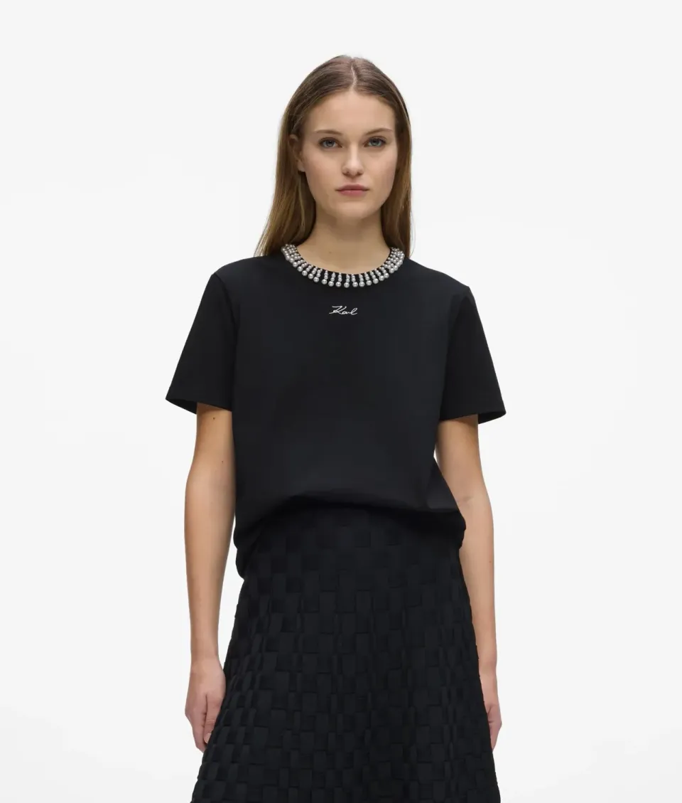Karl Lagerfeld T-Shirt Perlen Bio-Baumwolle weiß