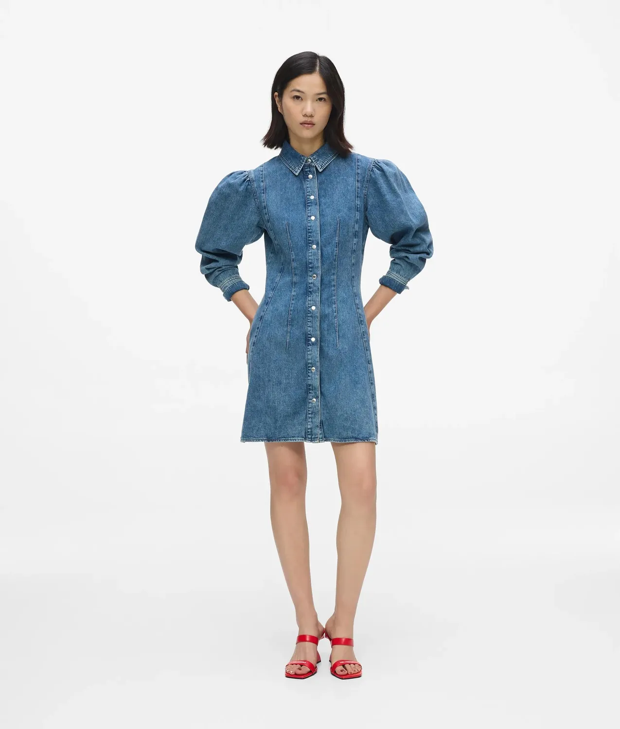 Karl Lagerfeld Puff Sleeve Denimkleid Jeanskleid Blau