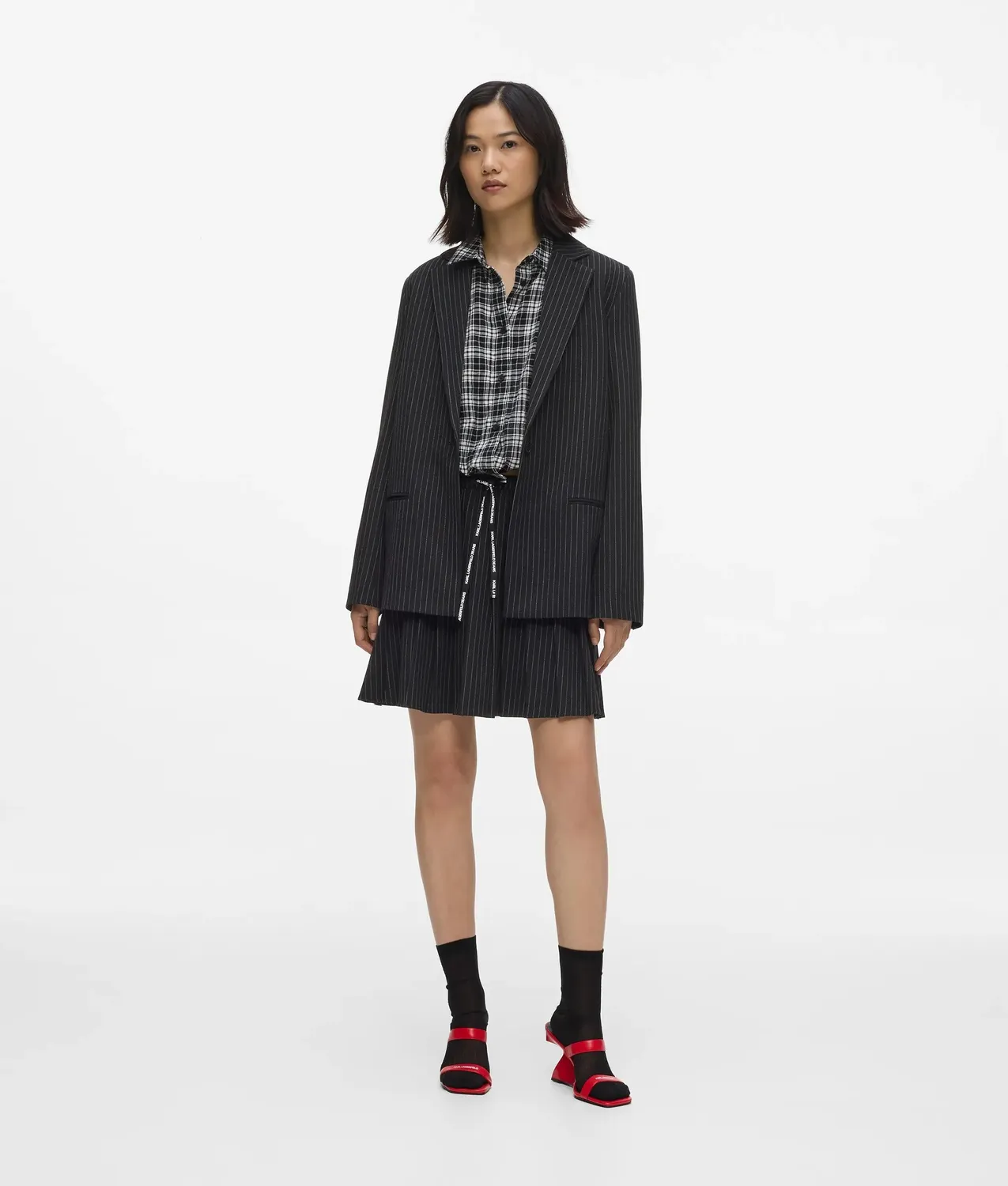 Karl Lagerfeld KL Jeans Plissee Minirock Nadelstreifen
