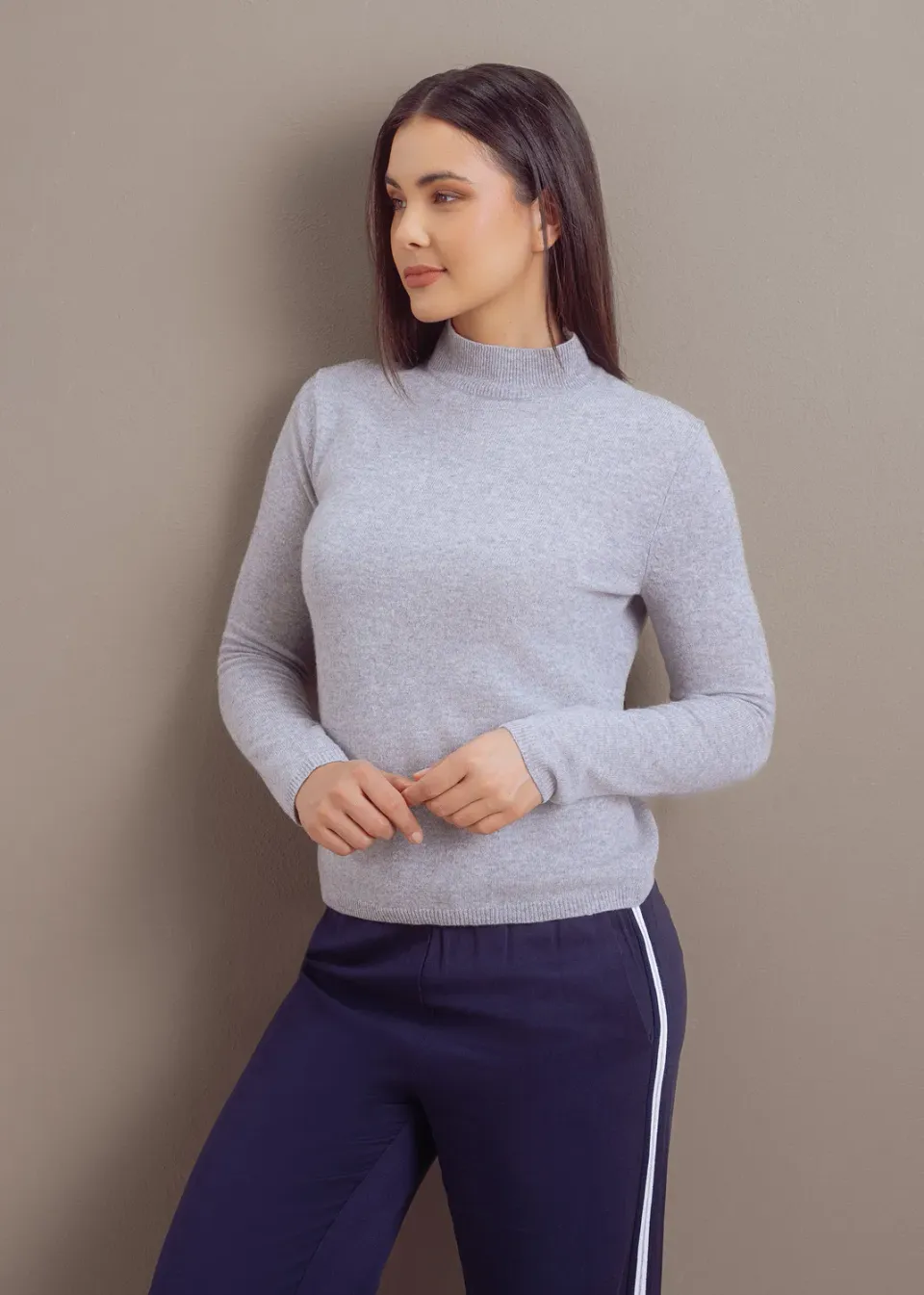 Senatex Feinstrick-Rollkragenpullover Merinowolle Silver