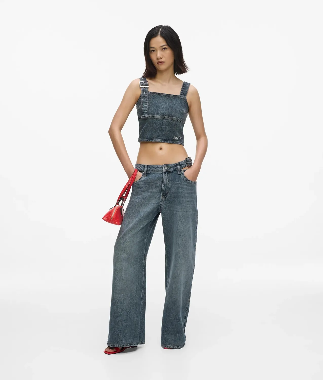 Karl Lagerfeld Jeans Belted Denim Trägertop XS-XL Cropped
