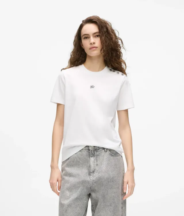 Karl Lagerfeld Autograph T-Shirt Bio-Baumwolle Goldknöpfe