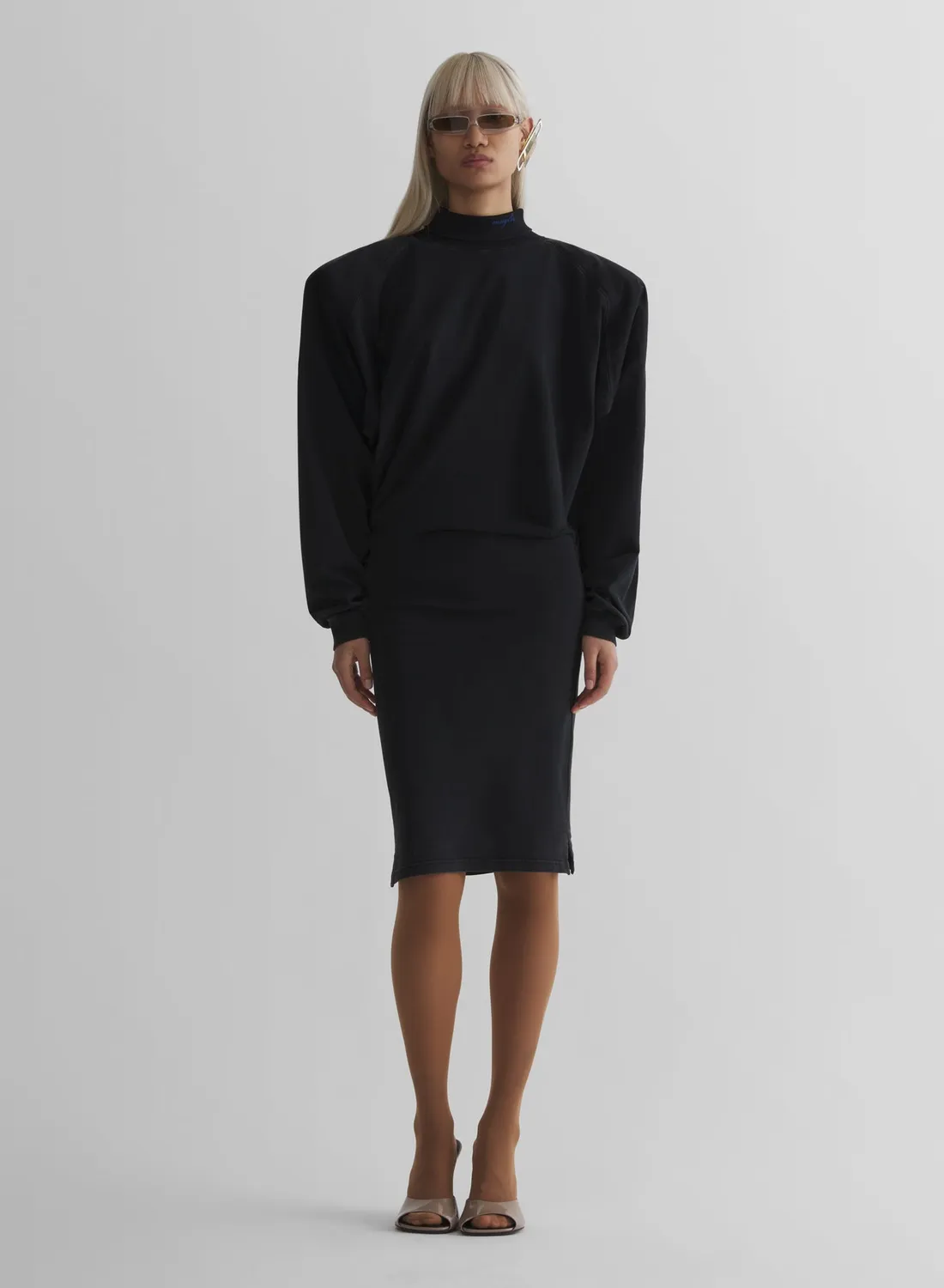 Mugler Bat Sleeves T-Shirt Kleid Schwarz Midi