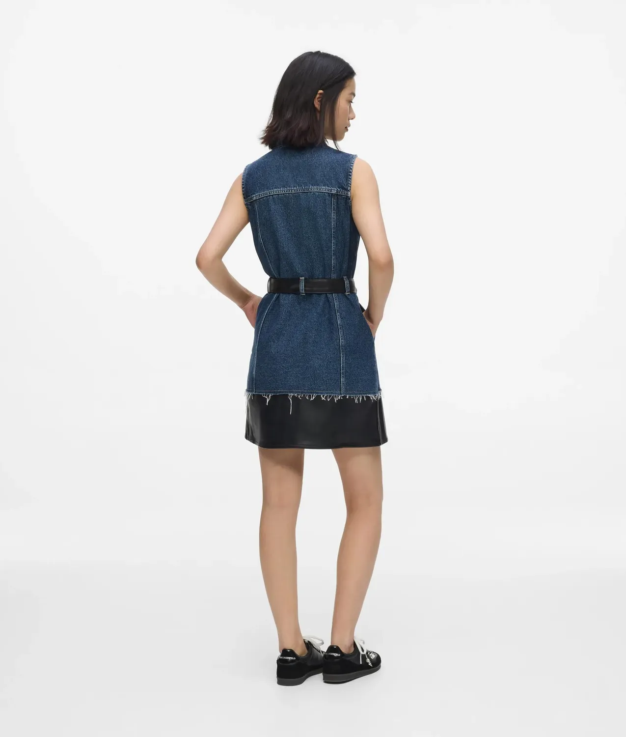 Karl Lagerfeld KL Jeans Kleid Kunstleder Denim Gürtel