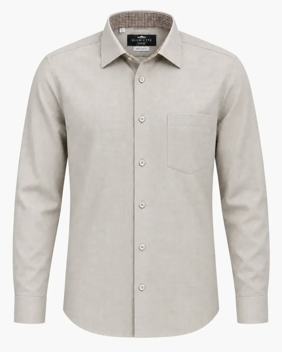 Gloriette Hemd Regular Fit Beige Karo Baumwolle