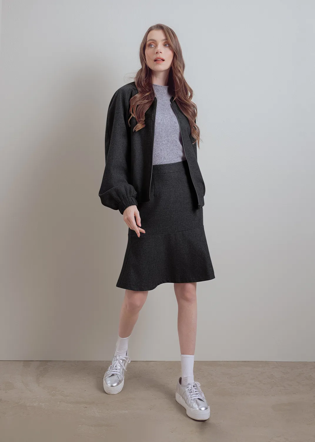Senatex Blouson Jacke Silver Wolle-Viskose Ballonarm