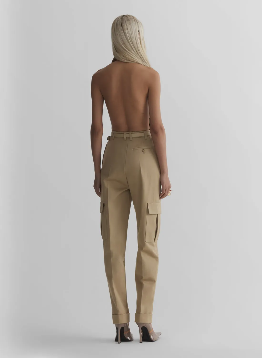 Mugler Argyle Bodysuit Kaschmir Braun Neckholder