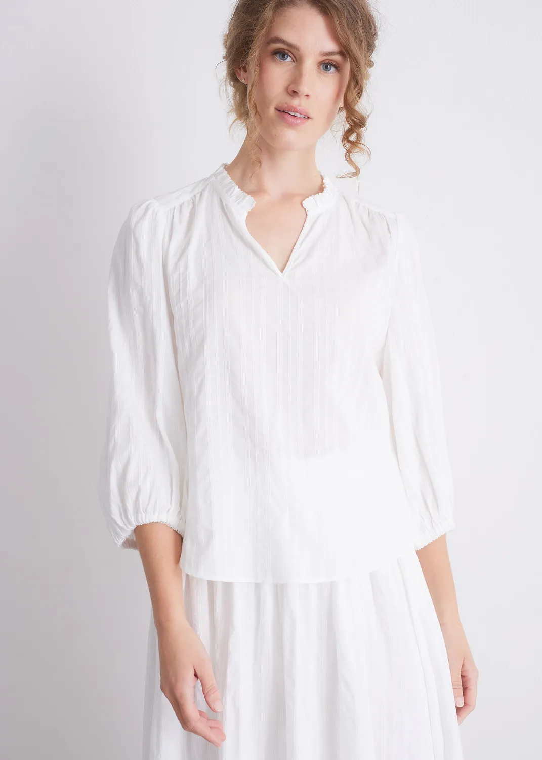 Senatex Bluse OCS Baumwollbluse Off-White 34 Stehkragen