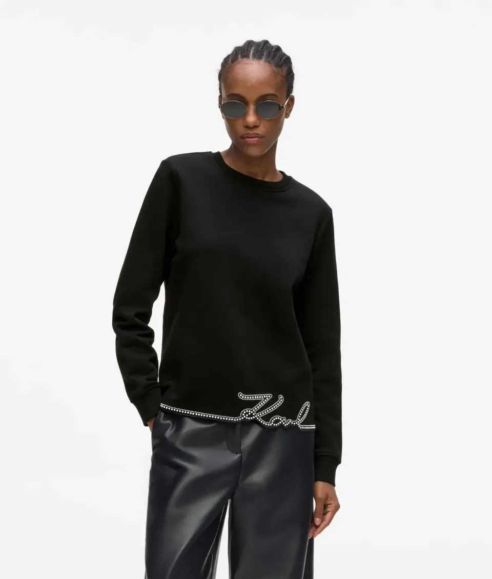 Karl Lagerfeld Signature Sweatshirt Perlen Saum Bio-Baumwolle