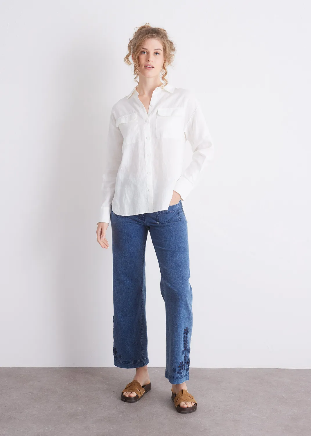 Senatex Leinenbluse Bluse Off-White aus Leinen locker