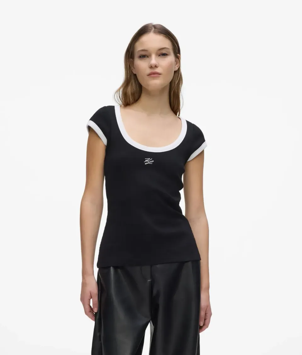 Karl Lagerfeld Scoop Neck T-Shirt XS-XL schwarz-weiß