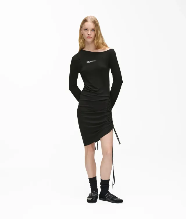 Karl Lagerfeld Off-Shoulder Drawstring Kleid Asymmetrisch XS-XL
