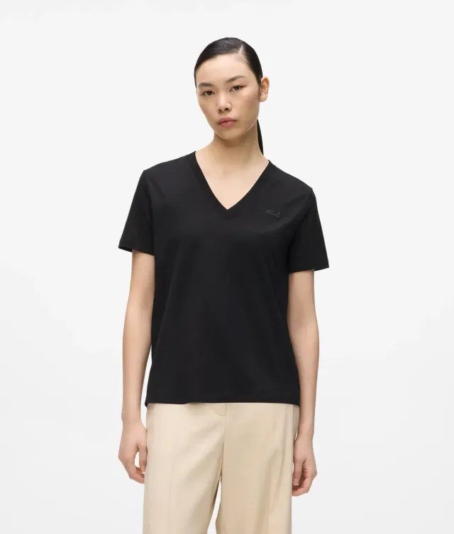 Karl Lagerfeld Signature V-Neck T-Shirt Bio-Baumwolle relaxed