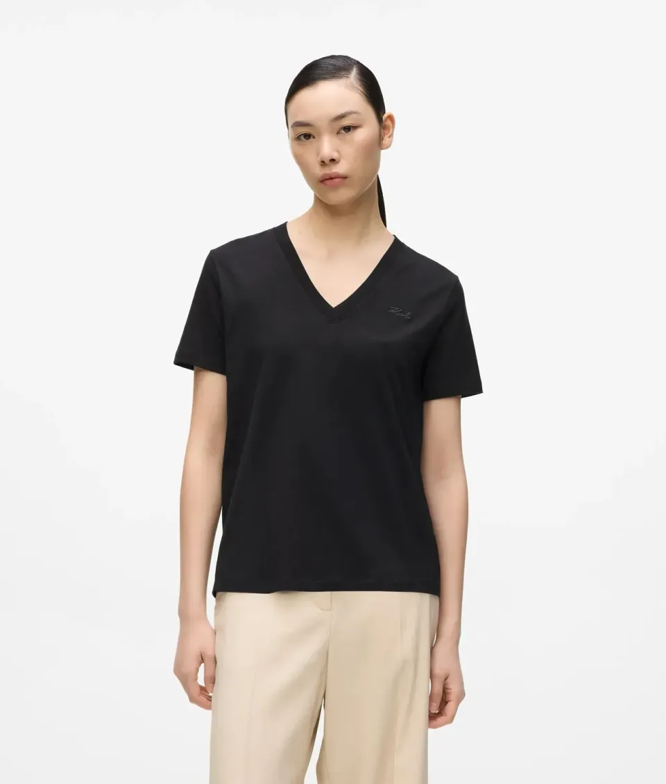 Karl Lagerfeld Signature V-Neck T-Shirt Bio-Baumwolle relaxed