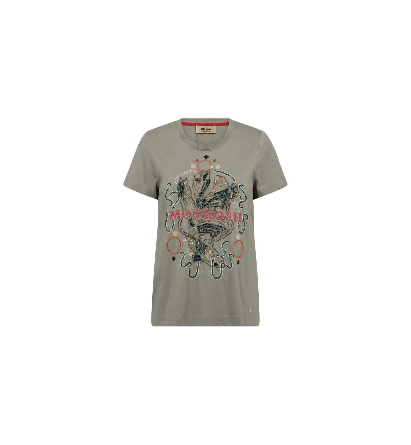 Mos Mosh MMHallin O-SS Deco T-Shirt Weiß Koi-Stickerei