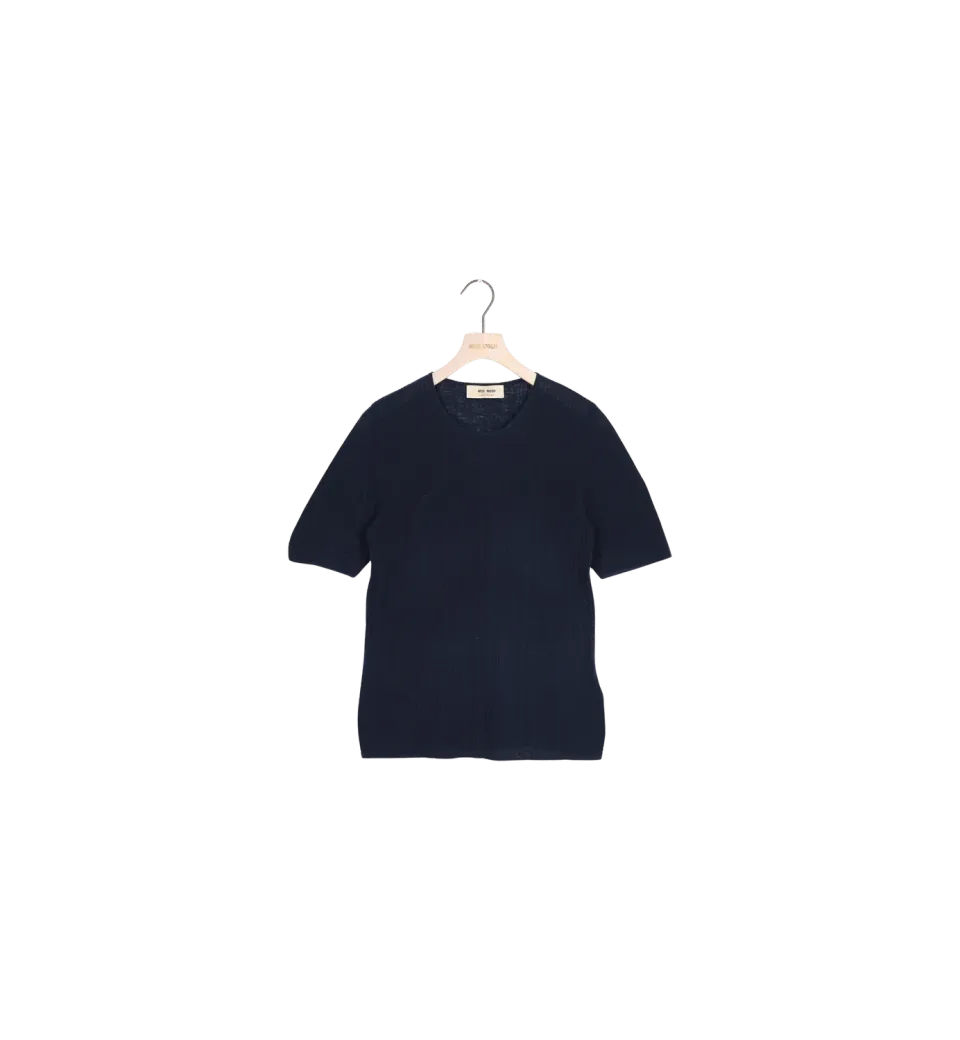 Mos Mosh MMBouch Rib Kurzarm-Pullover L Navy Secondhand