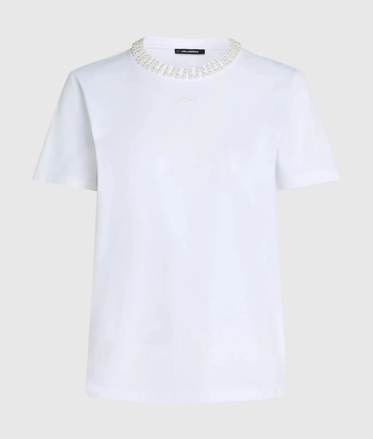 Karl Lagerfeld Faux-Perl T-Shirt Bio-Baumwolle weiß Damen