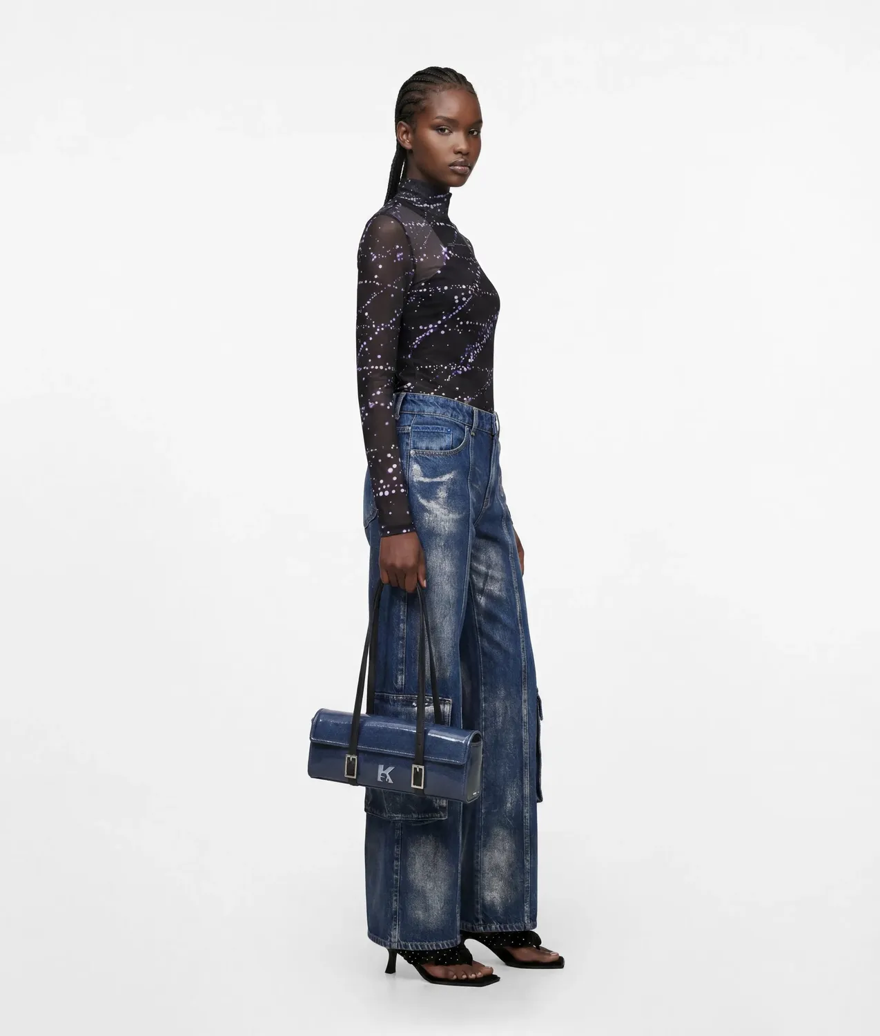 Karl Lagerfeld K Logo Schultertasche Denim lang