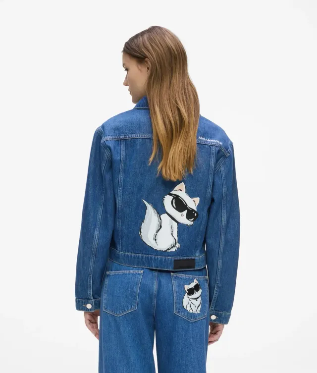 Karl Lagerfeld Ikon Choupette Jeansjacke Denim silber