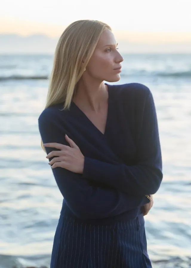Senatex Wickelcardigan Cardigan Navy Kaschmir mit Gürtel