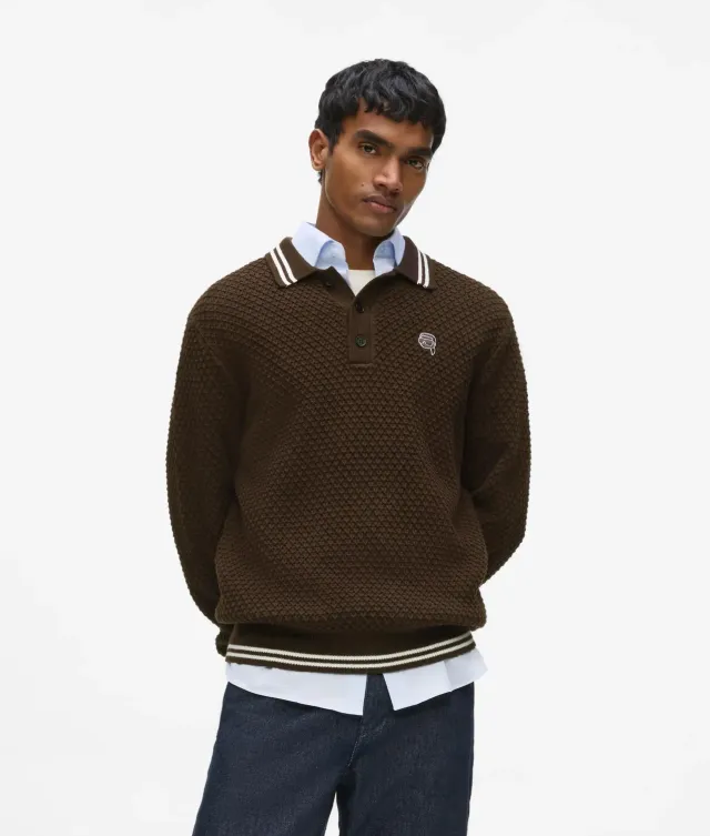 Karl Lagerfeld Ikon Strick-Polo Langarm M mit Paspel