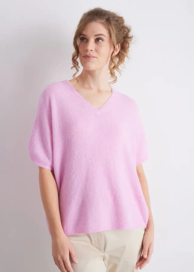 Senatex Kurzarm-Strickpullover V-Ausschnitt Alpakamix Candy