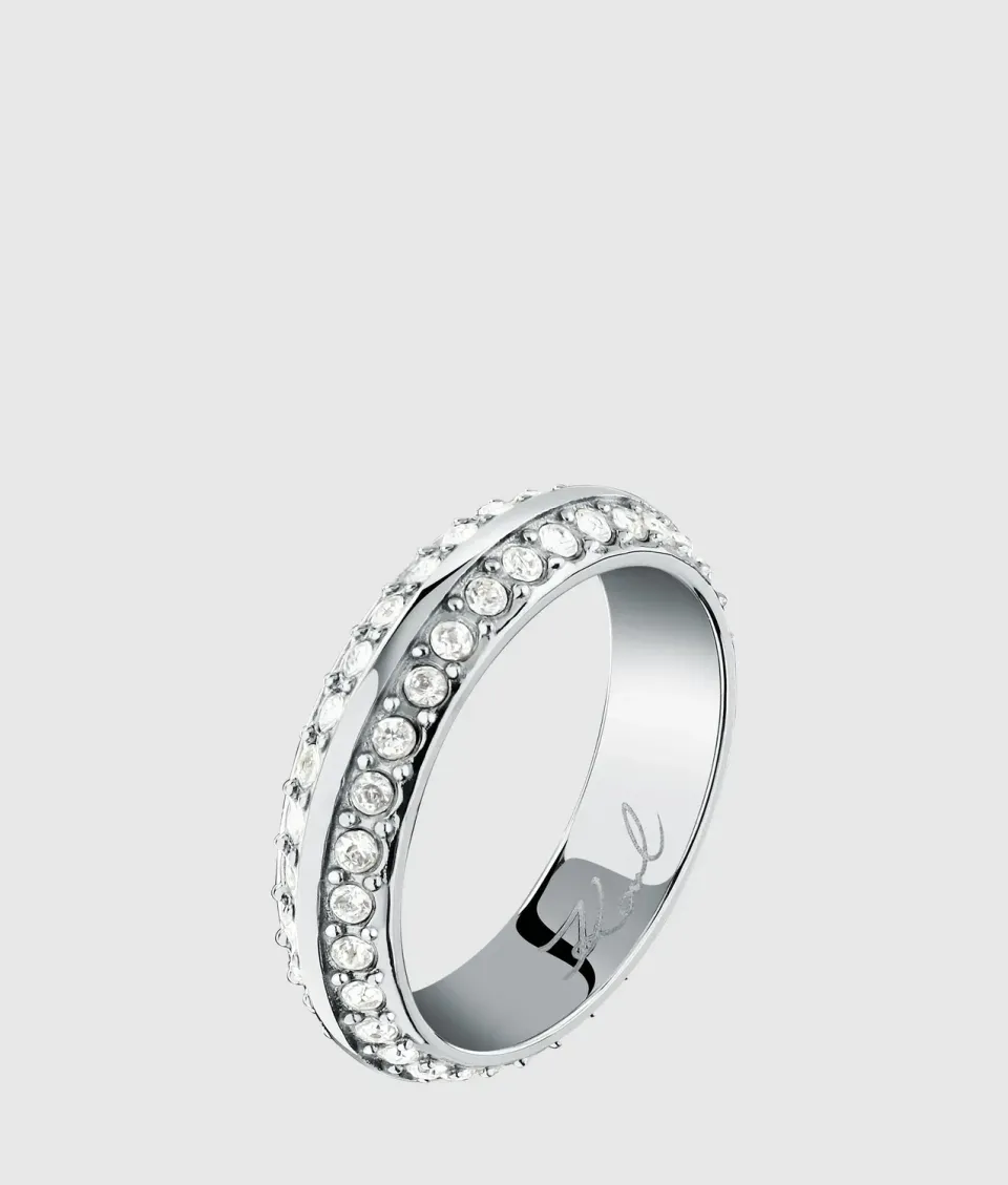 Karl Lagerfeld Silver Crystal Ring Silber Grösse 12-18 Strass