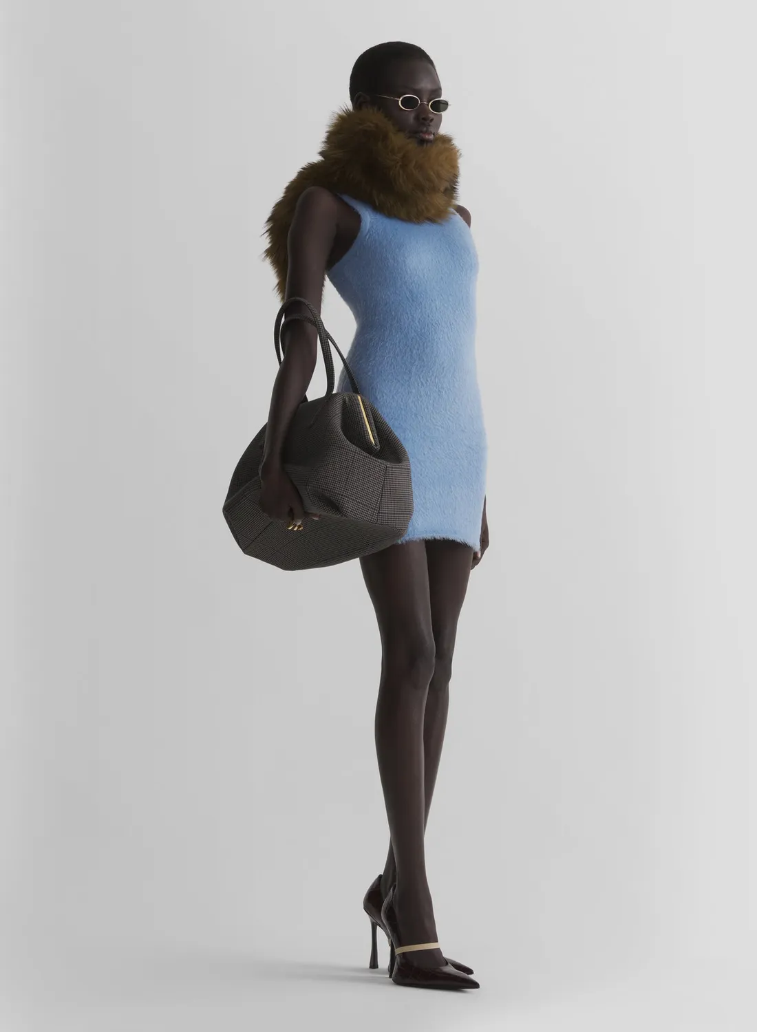Mugler Brushed Knit Kleid Hellblau Mini