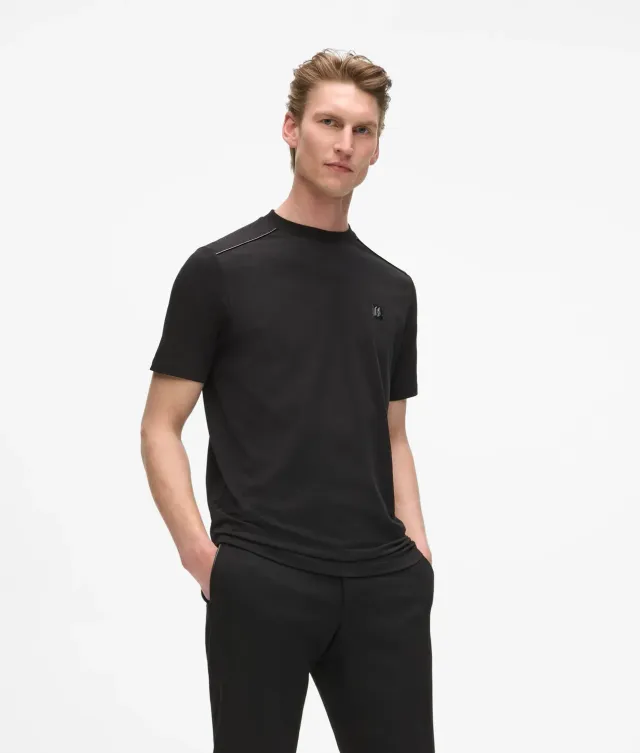 Karl Lagerfeld Faux-Leather Piping T-Shirt Herren Schwarz