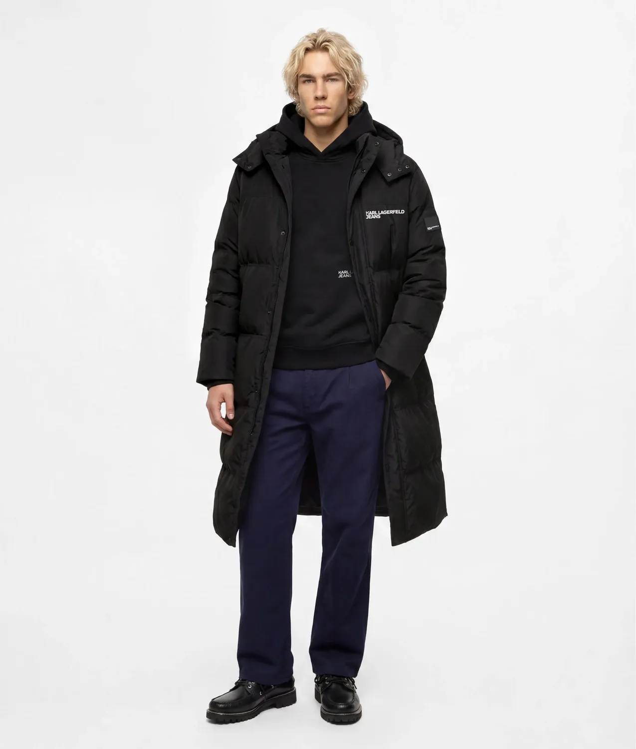Karl Lagerfeld KL Jeans Extra-Long Pufferjacke Herren lang wattiert