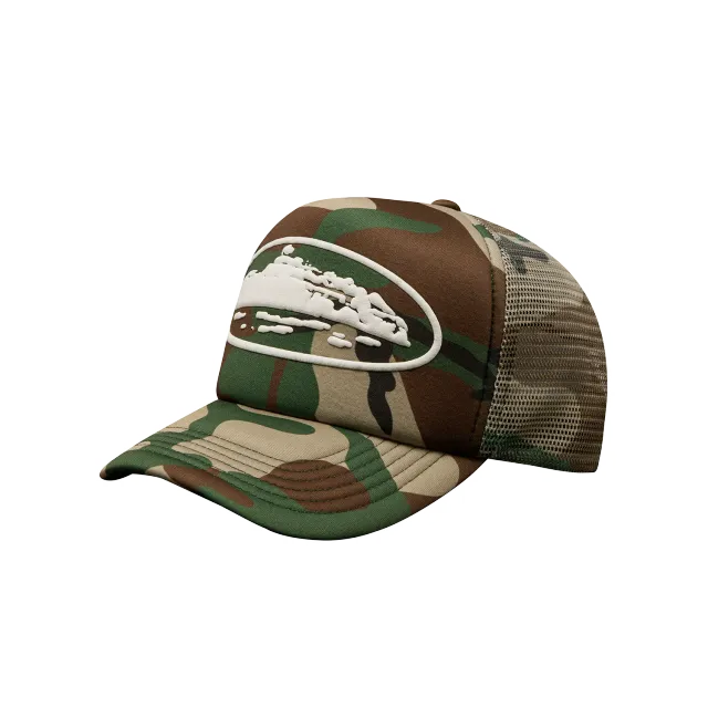 Corteiz Island Puff Trucker Cap Woodland Camo