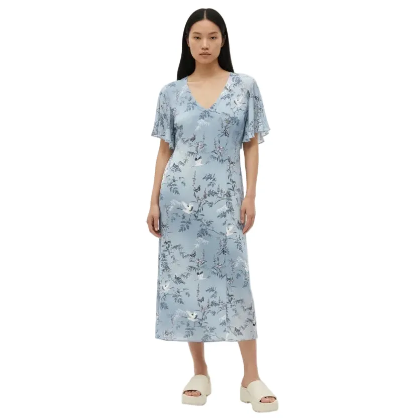 Gloriette Ruffle Sleeve Midikleid Hellblau Viskose