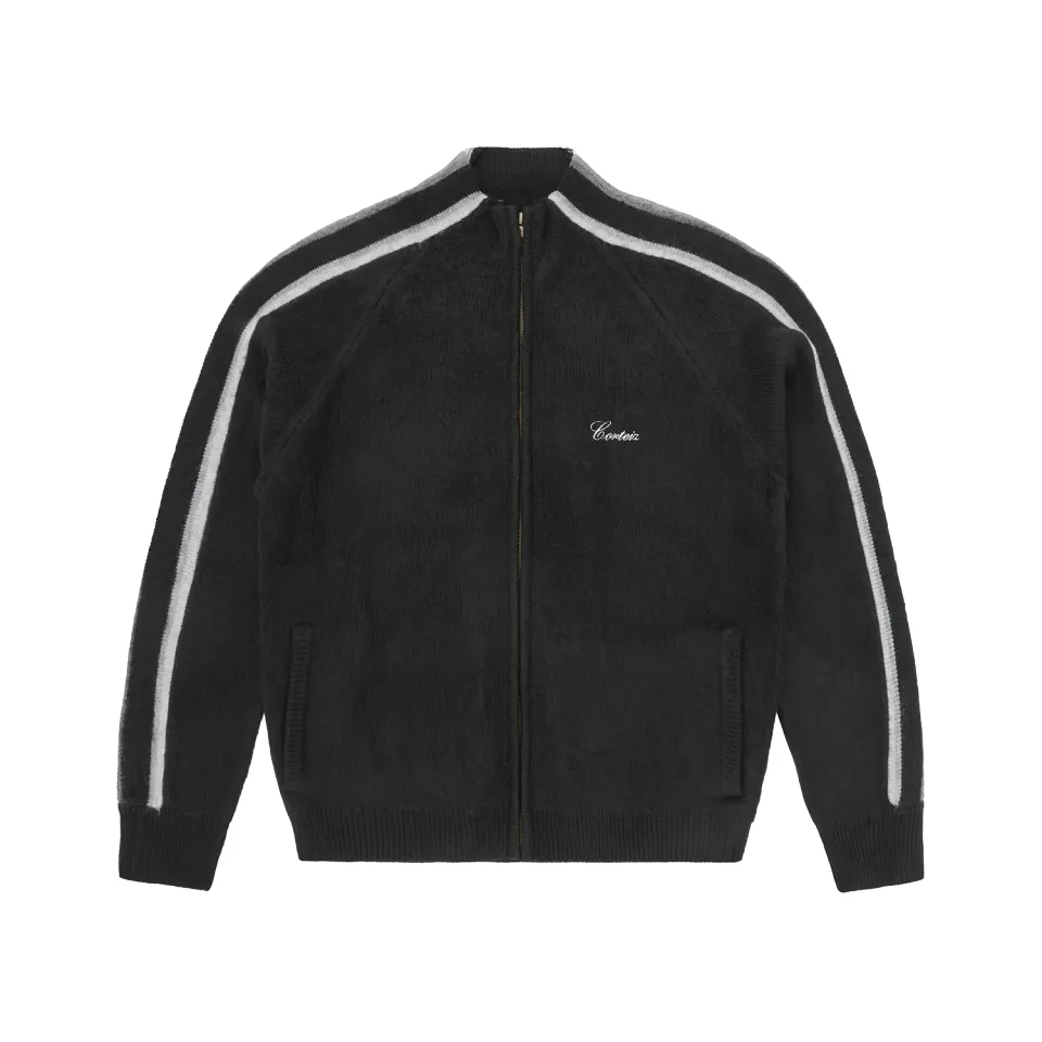 Corteiz Multi Stripe Knit Zip Up Strickjacke Schwarz Acryl