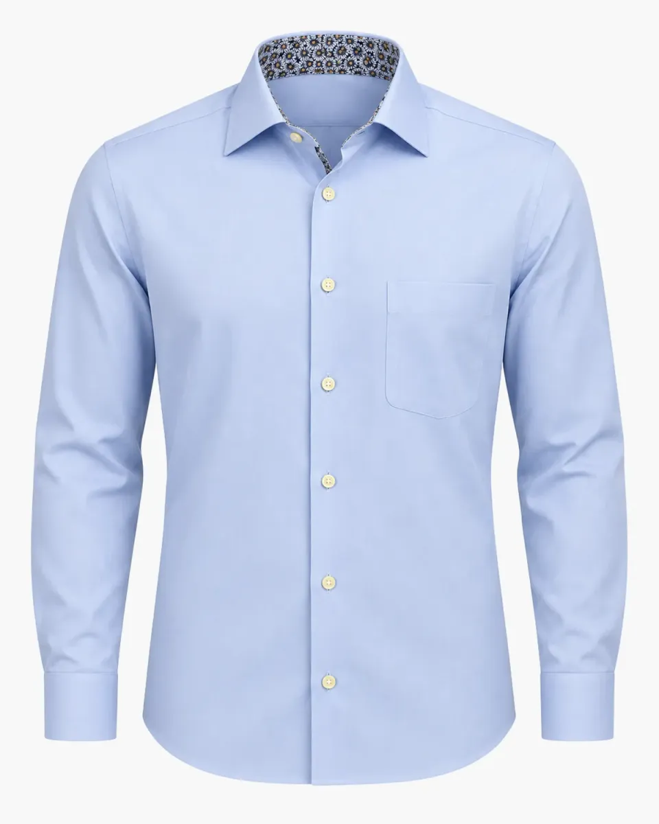Gloriette Regular Fit Hemd Hellblau Blumenmuster Iron Free