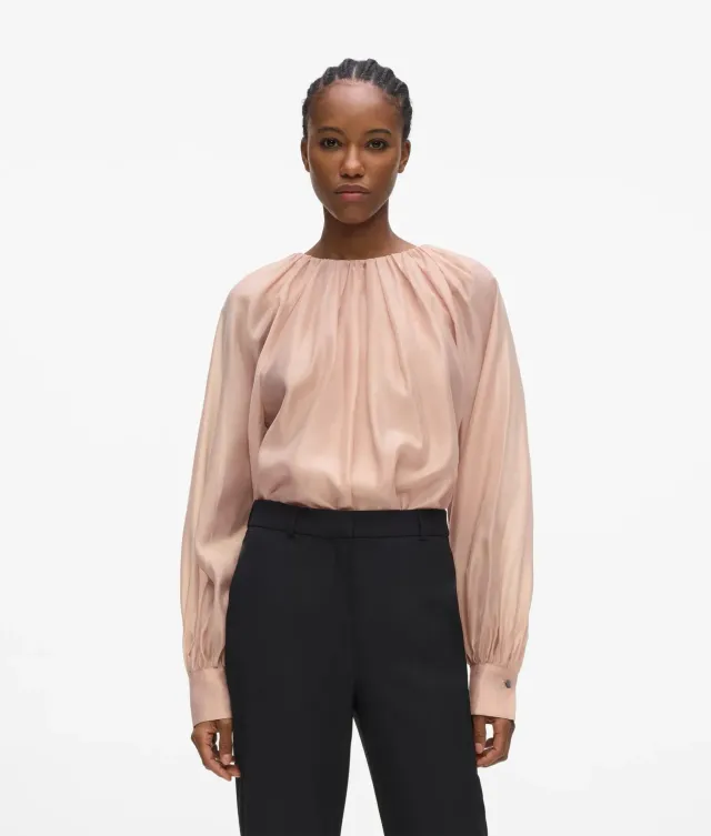Karl Lagerfeld Gathered Neck Bluse Weiß gerafft Knopfmanschette