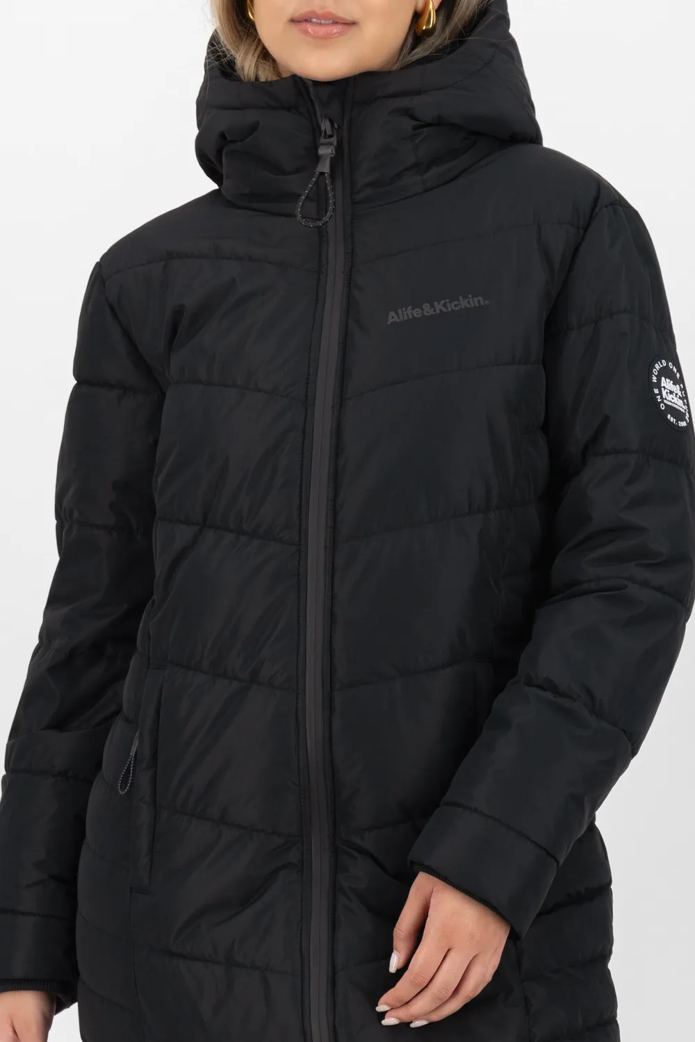 Alife & Kickin VedaAK A Parka Schwarz Stepp lang