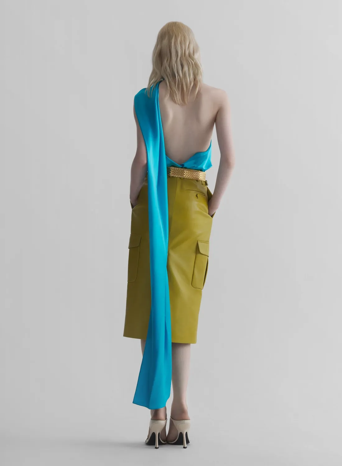 Mugler Backless Scarf Top Satintop Blau