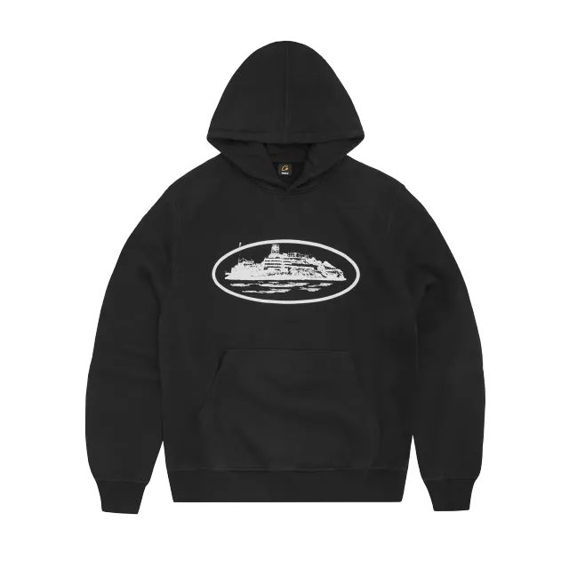 Corteiz Alcatraz Hoodie schwarz-weiß Baumwolle