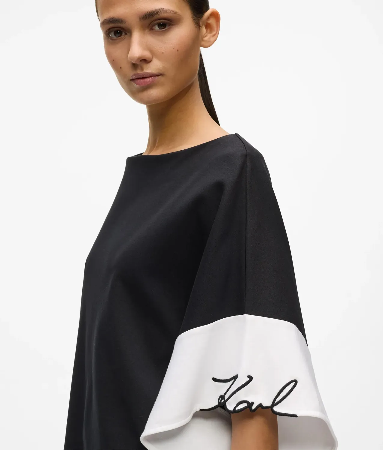 Karl Lagerfeld Signature Top Damen Weitärmel Boot-Ausschnitt