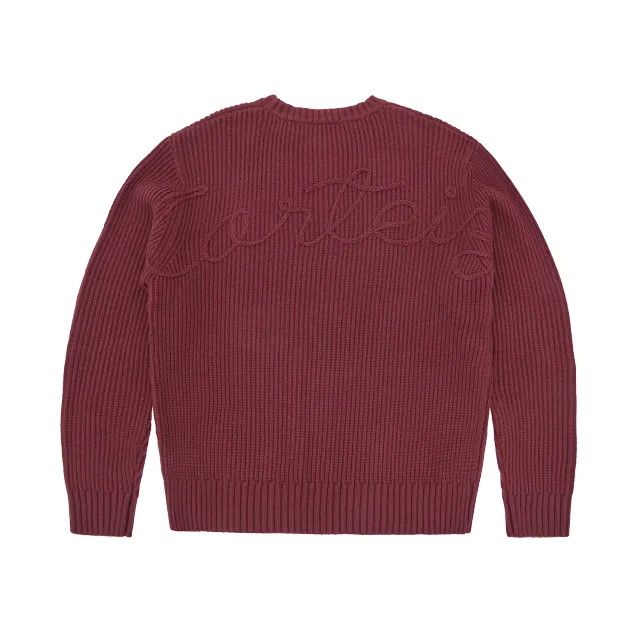 Corteiz Crochet Applique Knit Crew Pullover Burgundy Baumwollmix