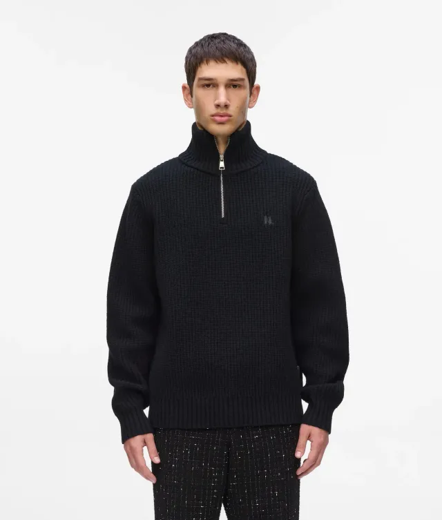 Karl Lagerfeld Half-Zip Turtleneck Pullover Lammwolle gerader Schnitt