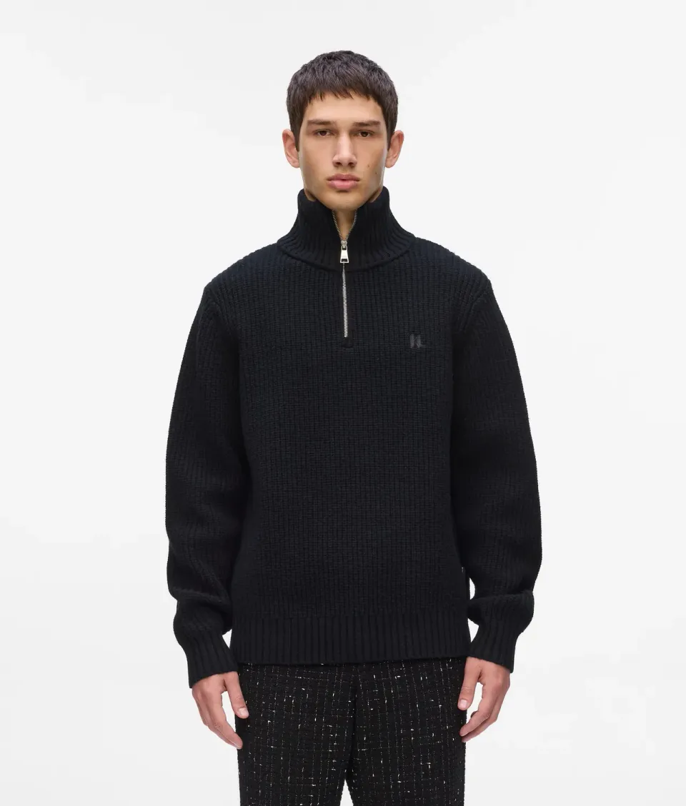 Karl Lagerfeld Half-Zip Turtleneck Pullover Lammwolle gerader Schnitt