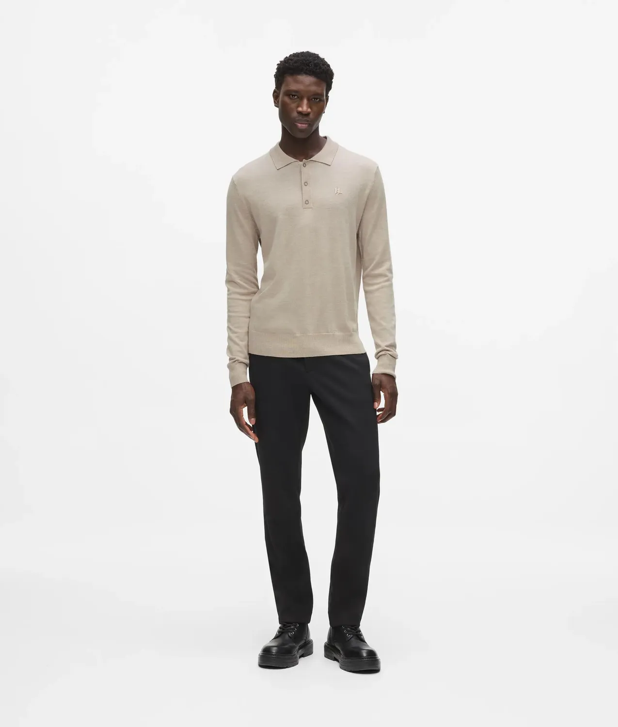 Karl Lagerfeld Merino Polo Langarm Monogramm Größe L
