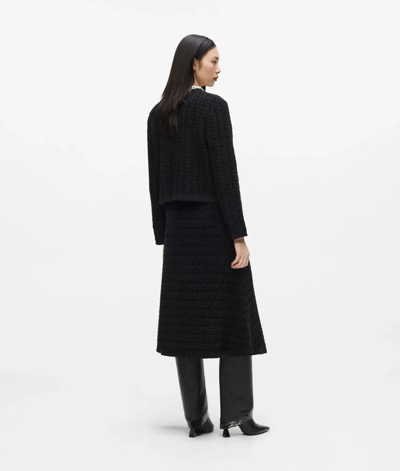Karl Lagerfeld Midi Strickrock Bouclé Kunstperlen