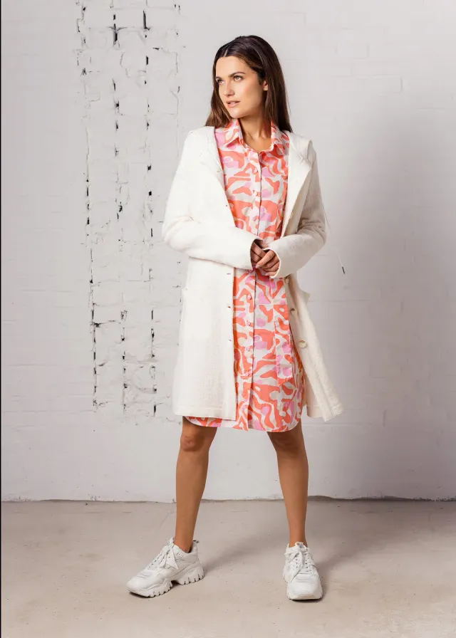 Senatex Kapuzenmantel Cream Viskose-Wolle Jacke