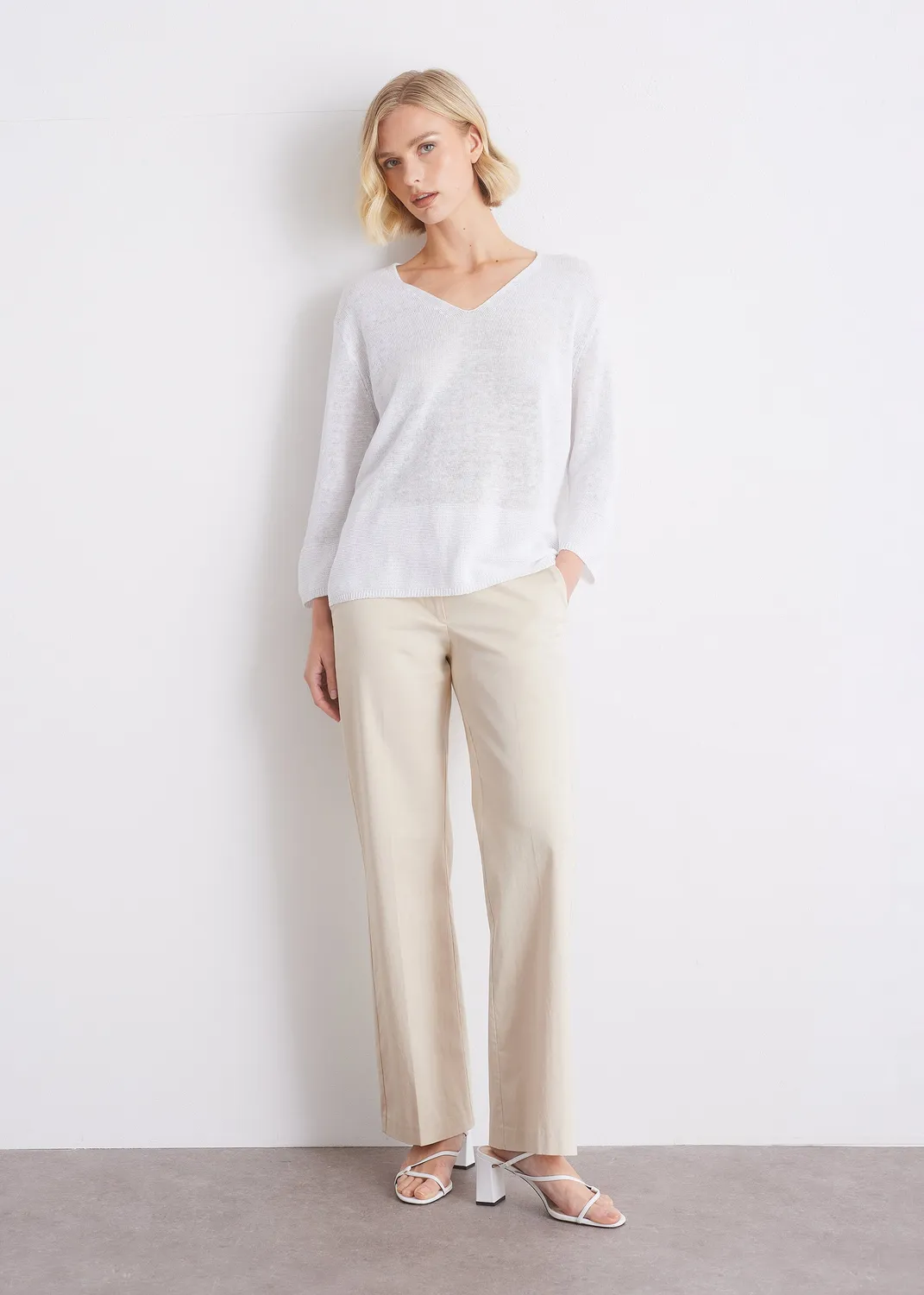 Senatex Leinenpullover V-Ausschnitt White locker