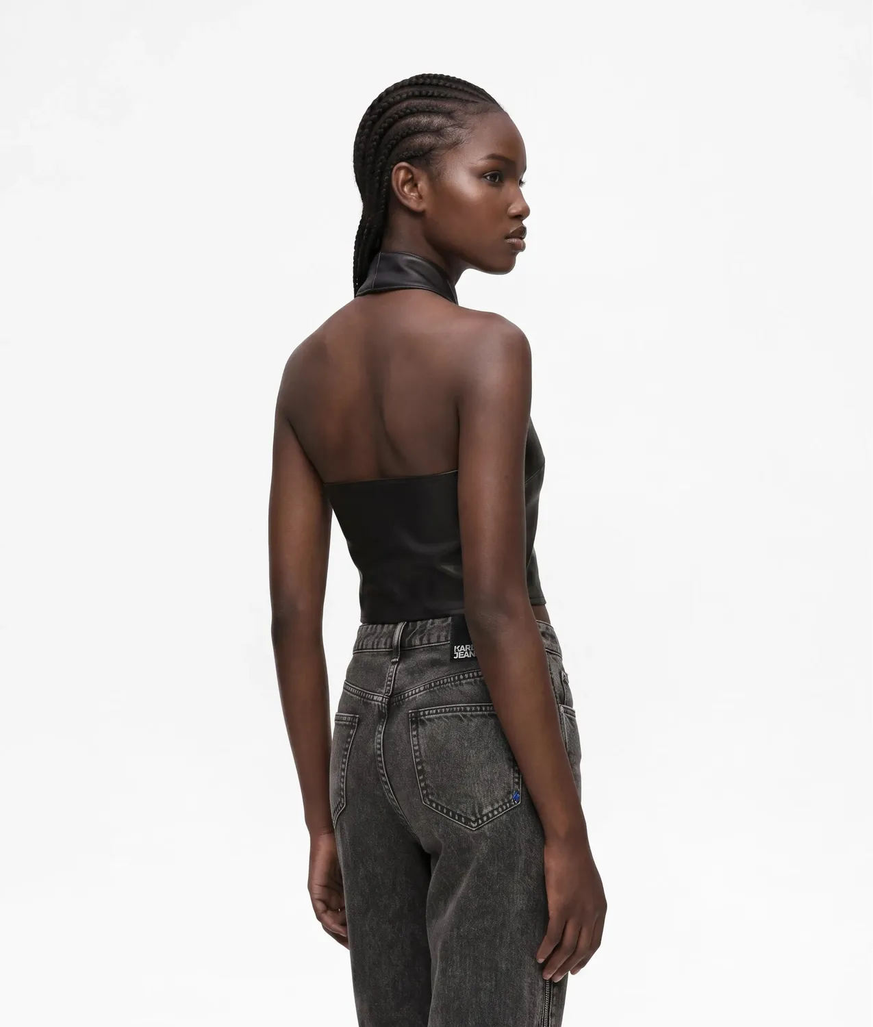 Karl Lagerfeld KL Jeans Neckholder Top Kunstleder schwarz